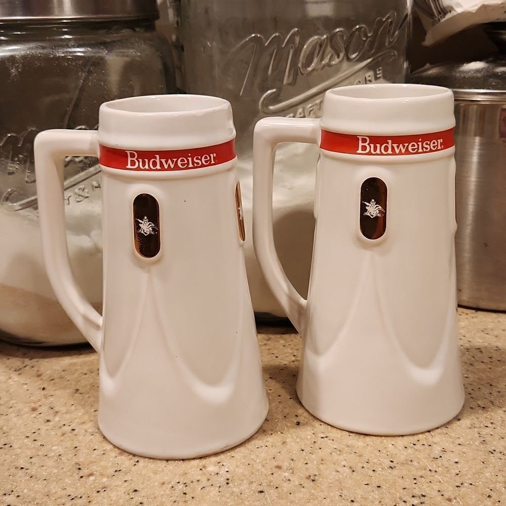 Vintage Budweiser Anheiser Busch Beer Steins Set of 2 12 oz.